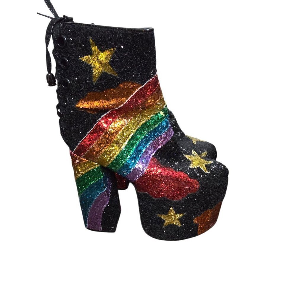 Dolls Kill Current Mood Rainbow Shock Glitter Boots Pride Rave Festival